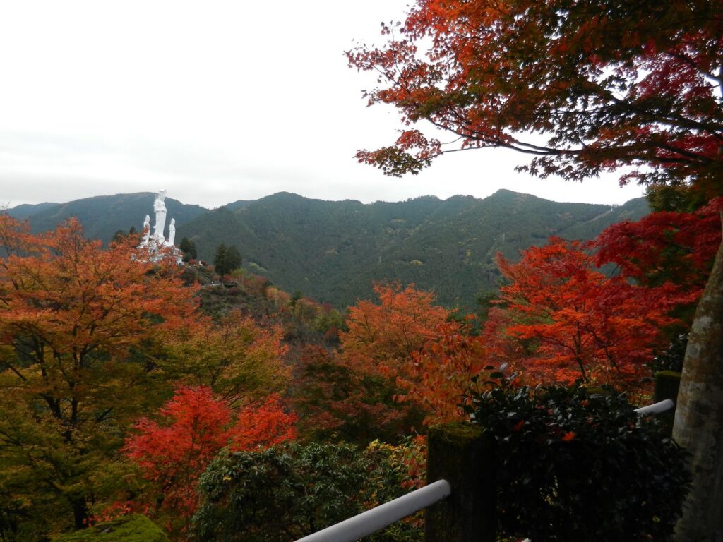 鳥居観音の山内から眺める紅葉と救世大観音